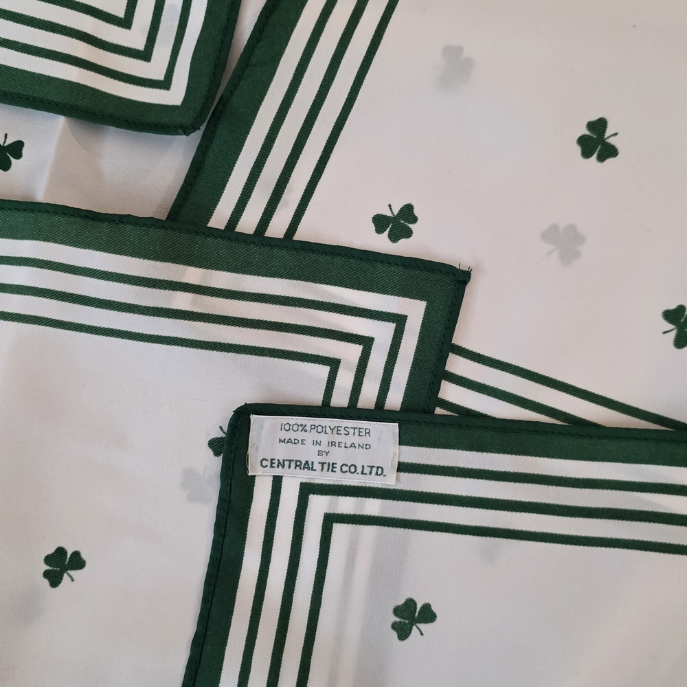 VINTAGE Green and White Shamrock Scarf- Made In IRELAND